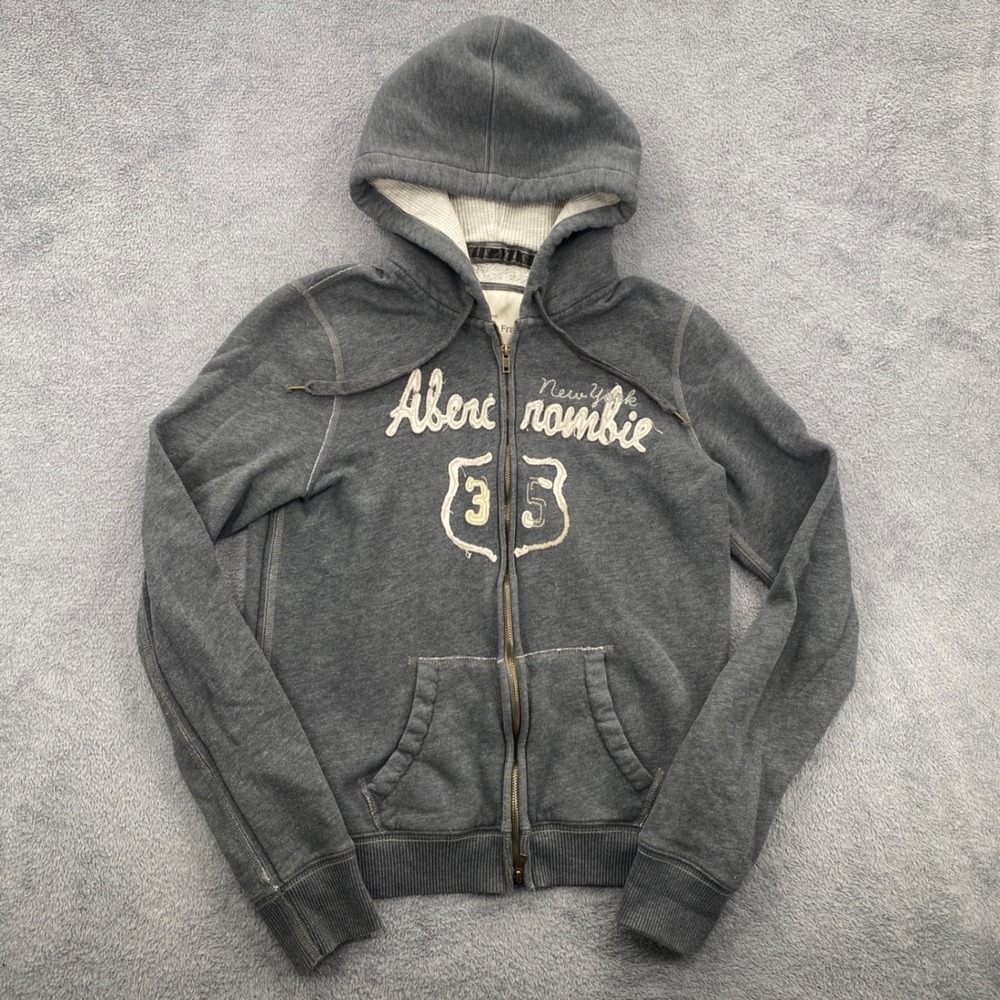 Vintage Y2K Abercrombie & Fitch Hoodie Womens XL Gray Zip Up Fleece Sweatshirt